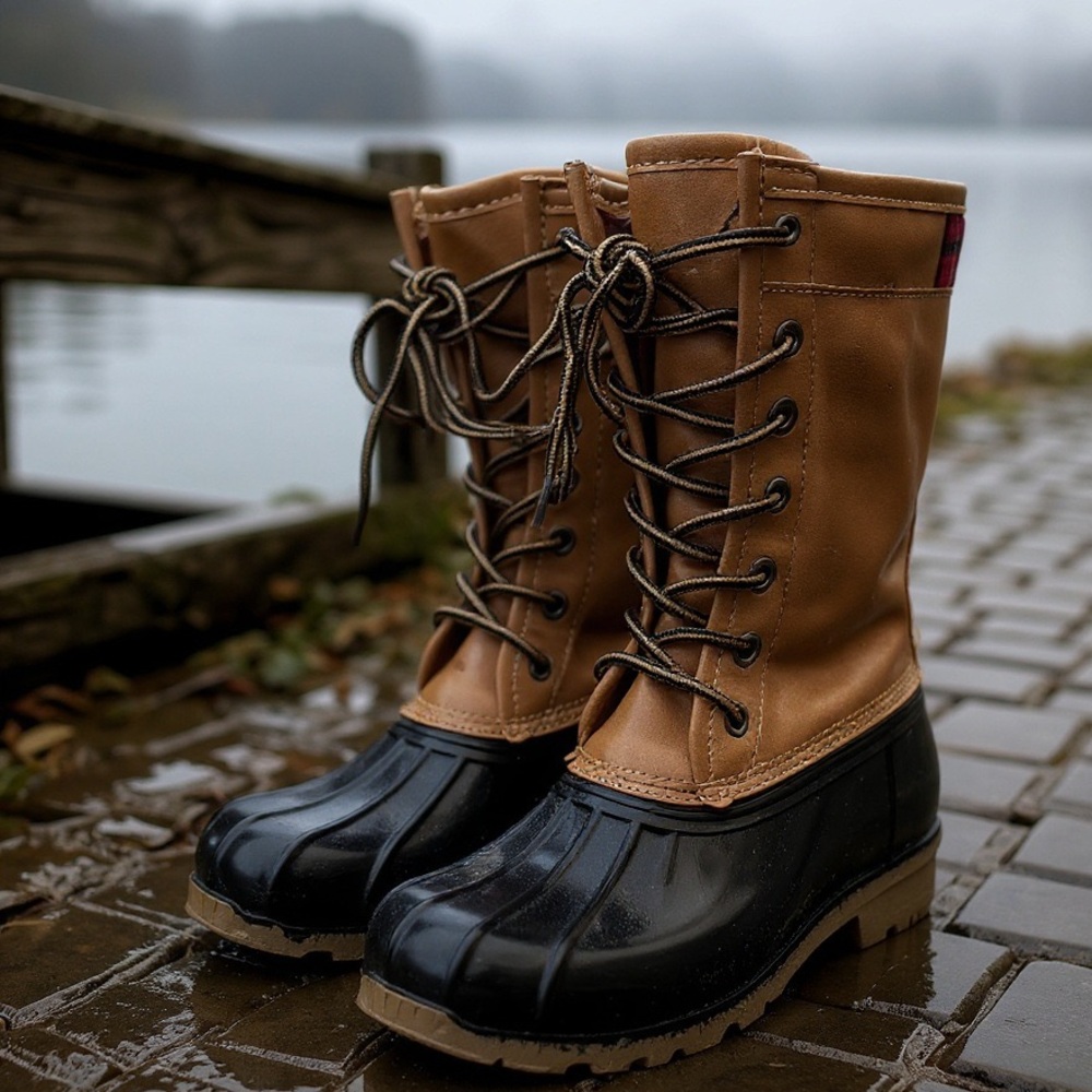 Women's Tan and Black Lace-Up Boots